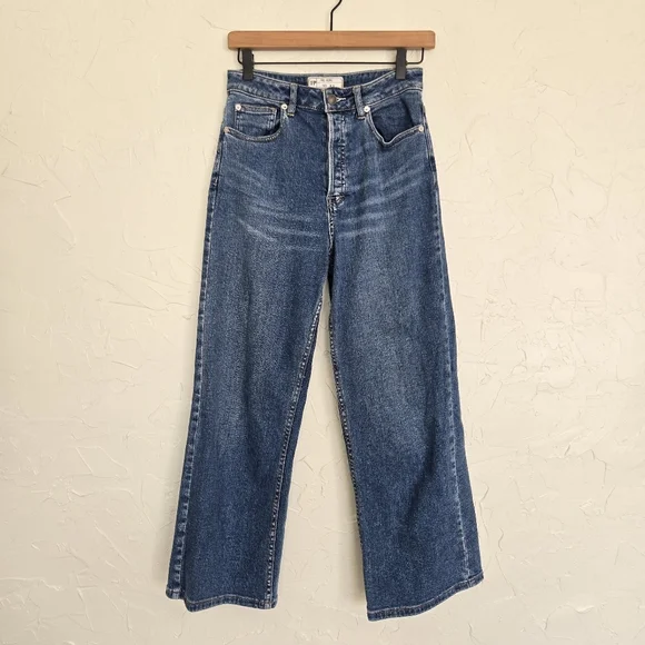 Free People Wales Wide Leg Cropped Button Fly Jeans, 25 - Picture 2 of 11